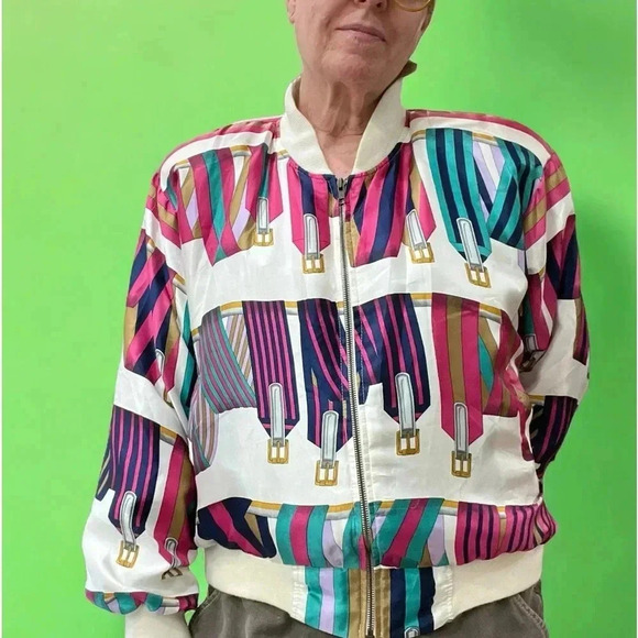 Vintage 80’e Metro Silky steampunk women’s Bomber statement Jacket-L - Picture 8 of 10